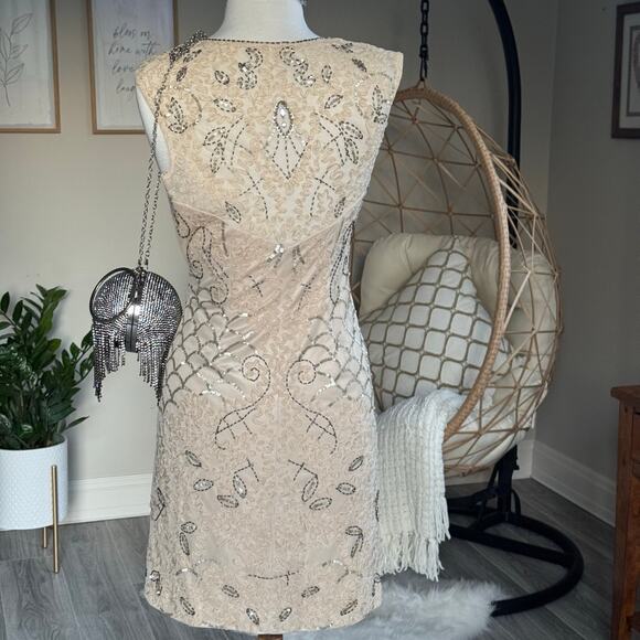 Sue Wong Embellished Cocktail Dress Size 2 Champagne Beaded - Picture 6 of 16
